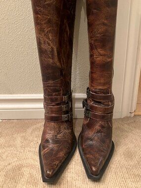 NEW ROCK HIGH BOOTS STEEL STILLETO HEELS/STEEL BUCKLES PRISTINE